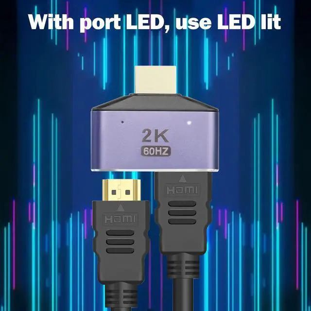 Alt view image 2 of 7 - Vszerda HDMI 1 in 2 Out Splitter Adapter - 2K@60hz HD Display Bi-Directional Selector Switcher - HDMI 1 Male to 2 Female Connector, with LED Light