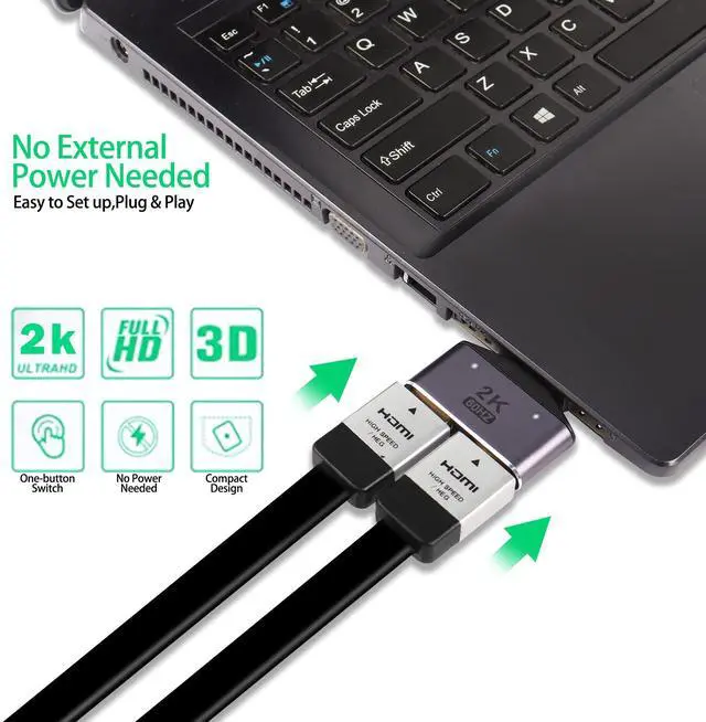 Alt view image 4 of 7 - Vszerda HDMI 1 in 2 Out Splitter Adapter - 2K@60hz HD Display Bi-Directional Selector Switcher - HDMI 1 Male to 2 Female Connector, with LED Light