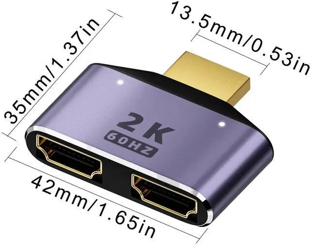 Alt view image 6 of 7 - Vszerda HDMI 1 in 2 Out Splitter Adapter - 2K@60hz HD Display Bi-Directional Selector Switcher - HDMI 1 Male to 2 Female Connector, with LED Light