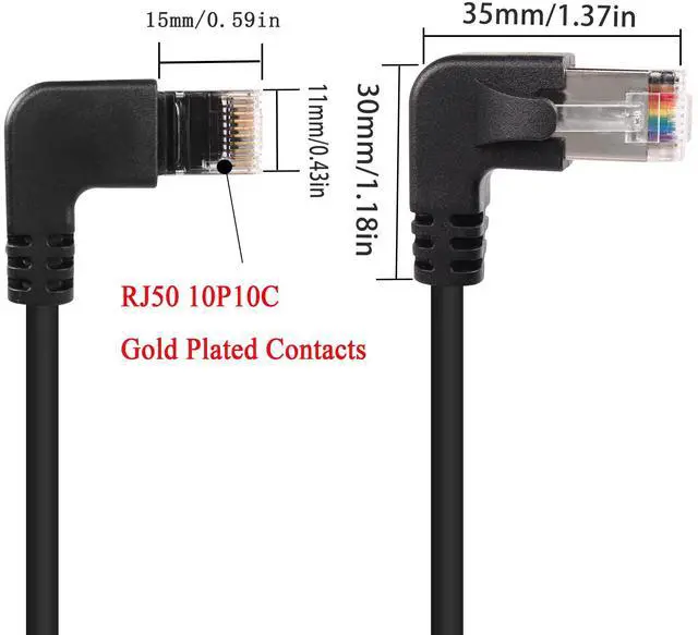 Alt view image 4 of 7 - Vszerda 90°Angle RJ50 10P10C Panel Mount Ethernet Extension Cable, 10P 10C Female to Right Angle Male Communication Extension Cable, Cat5E, Shielded, 30cm/11.8in (Right Bend)
