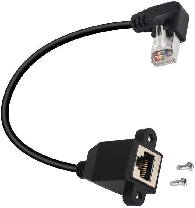 Main image of Vszerda 90°Angle RJ50 10P10C Panel Mount Ethernet Extension Cable, 10P 10C Female to Right Angle Male Communication Extension Cable, Cat5E, Shielded, 30cm/11.8in (Right Bend)