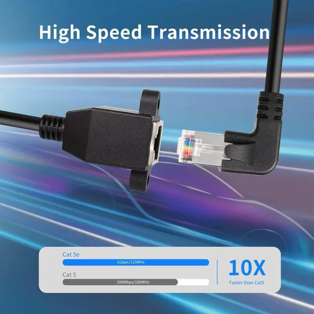 Alt view image 6 of 7 - Vszerda 90°Angle RJ50 10P10C Panel Mount Ethernet Extension Cable, 10P 10C Female to Right Angle Male Communication Extension Cable, Cat5E, Shielded, 30cm/11.8in (Right Bend)