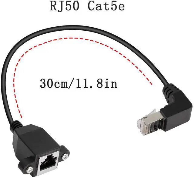 Alt view image 5 of 7 - Vszerda 90°Angle RJ50 10P10C Panel Mount Ethernet Extension Cable, 10P 10C Female to Right Angle Male Communication Extension Cable, Cat5E, Shielded, 30cm/11.8in (Down Bend)