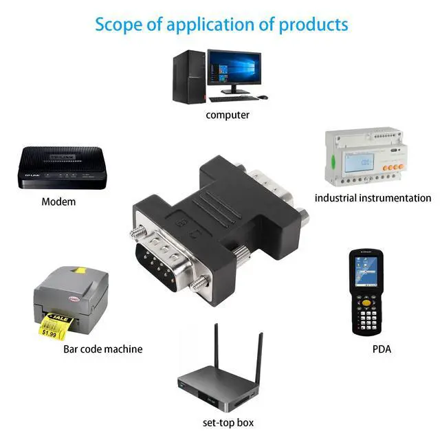 Alt view image 5 of 6 - Vszerda RS232 DB9 Male to DB9 Male Extender Connector Adapter DB 9 Pin Serial Converter, for Serial Communication Interface Devices, Black