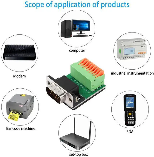 Alt view image 5 of 6 - Vszerda DB9 Male Solderless Breakout Board Connector RS232 D-SUB Serial to 9 Pin Port Terminal Solderless Adapter for Serial Communication Interface Devices (Male)