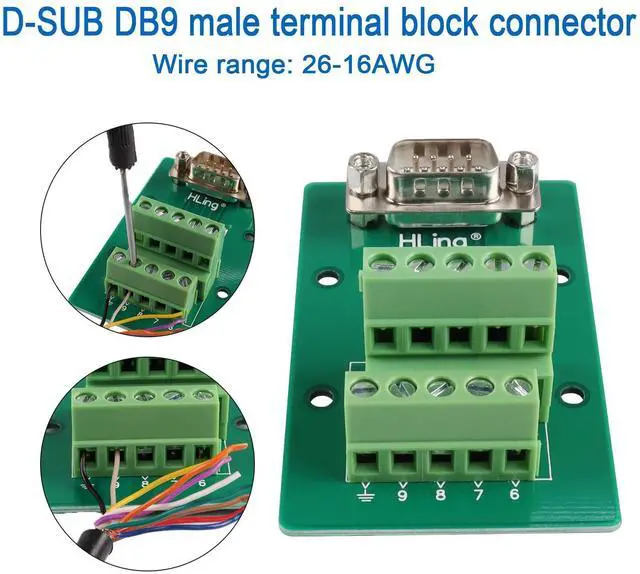 Alt view image 4 of 6 - Vszerda RS232 DB9 Male Breakout Board DB9 Male to Wiring Terminal Solderless Connector RS232 Serial Test Block Adaptor, for DB9 Serial Communication Prototyping or Troubleshooting