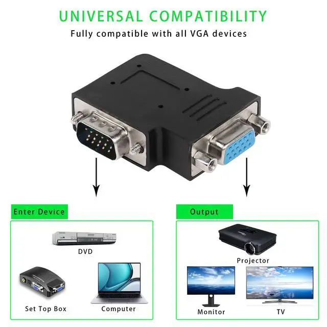 Alt view image 6 of 7 - Vszerda 90 Degree Angle VGA Male to VGA Female Adapter DB15 Male to Female Right Angle Connector VGA L-Shaped Angle Extender, for TV Computer Monitor Projector, Right Bend
