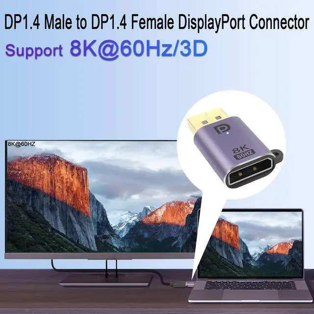 Alt view image 3 of 6 - Vszerda DP to DP Adapter 8K@60Hz DP1.4 Male to DP1.4 Female DisplayPort Connector Extend DP DisplayPort, with Hole and LED Light, for HDTV Laptop Monitor Home Theatre, 2Pcs (DP-DP)