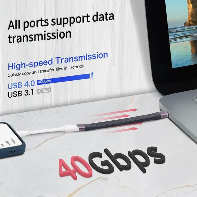 Alt view image 2 of 7 - Vszerda Short USB C 4.0 Cable 100W, 40Gbps USB Type C Female to Male Data Transfer 100W PD Short Cable for Type C Device, 5.11 inch (Type C Female)