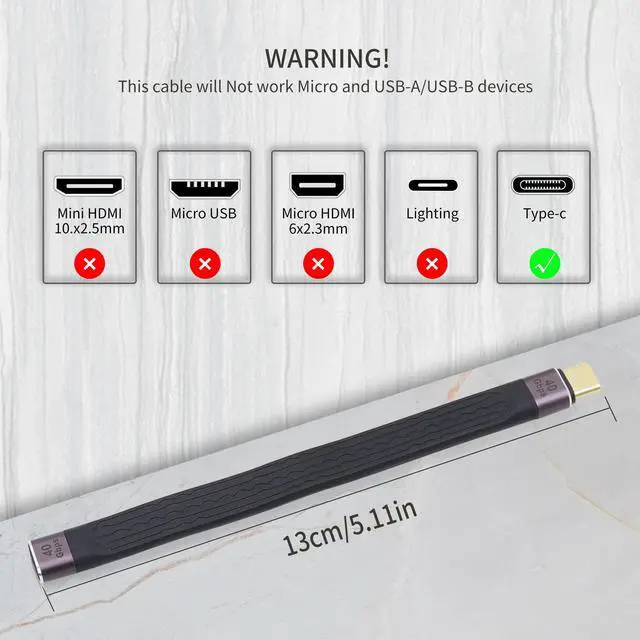 Alt view image 7 of 7 - Vszerda Short USB C 4.0 Cable 100W, 40Gbps USB Type C Female to Male Data Transfer 100W PD Short Cable for Type C Device, 5.11 inch (Type C Female)