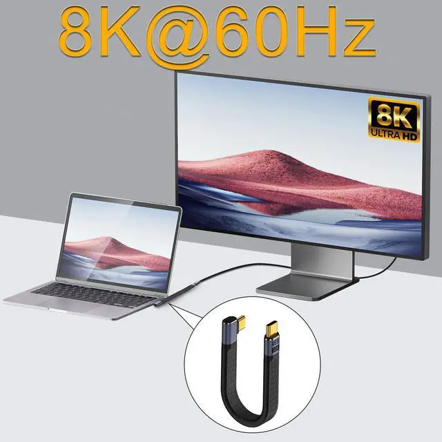 Alt view image 5 of 7 - Vszerda 240W USB4.0 C 90°Angle PD Fast Charging Short Cable 40Gbps Type C 4.0 Male to Right Angle C Male Flat Flexible Data Cable, for Thunderbolt 3/4 Smartphone Power Bank, 13cm/5.1in (Side Bend)