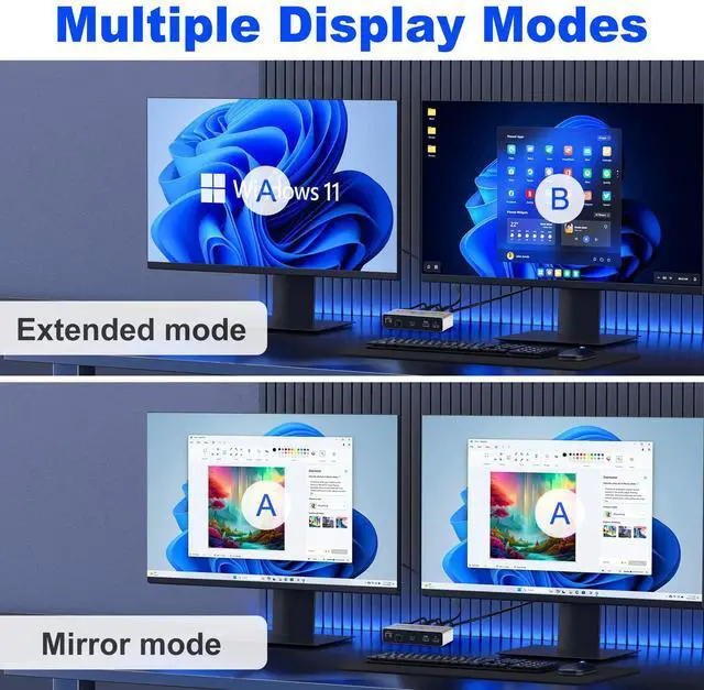 Alt view image 4 of 7 - Vszerda Displayport HDMI KVM Switch 8K@60Hz 2 Monitors 2 Computers, Aluminum with 4 USB 3.0 Ports for 2 Computers Share Dual Monitors Keyboard Mouse Printer with 2 USB Cables/Power Adapter/Controller