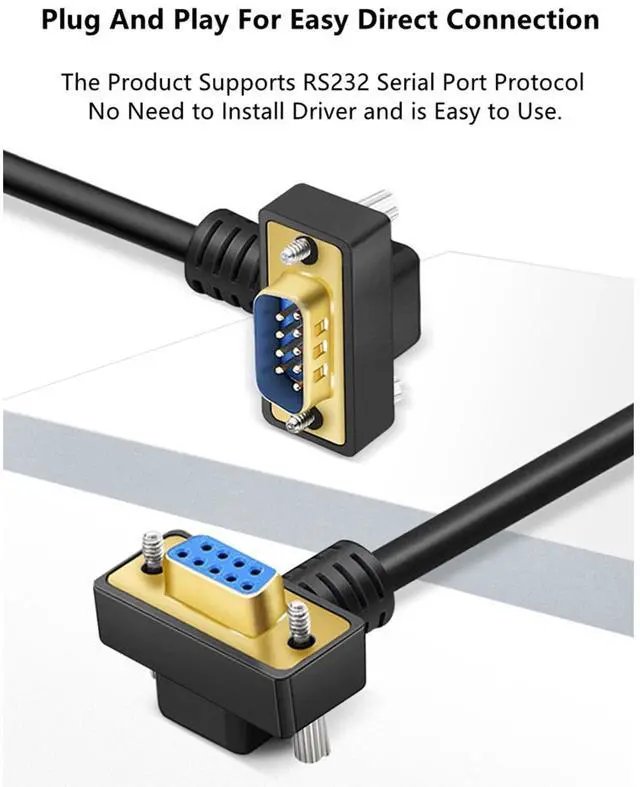 Alt view image 4 of 7 - Vszerda DB9 RS232 Serial Port Cable Down Right Angle Male to Female 9 Pin Gold Plated RS232 COM Port Connection Cable (20 Meter)