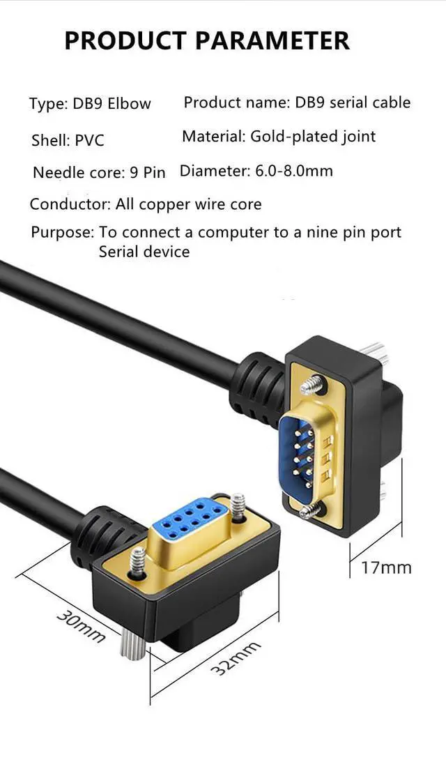 Alt view image 6 of 7 - Vszerda DB9 RS232 Serial Port Cable Down Right Angle Male to Female 9 Pin Gold Plated RS232 COM Port Connection Cable (20 Meter)