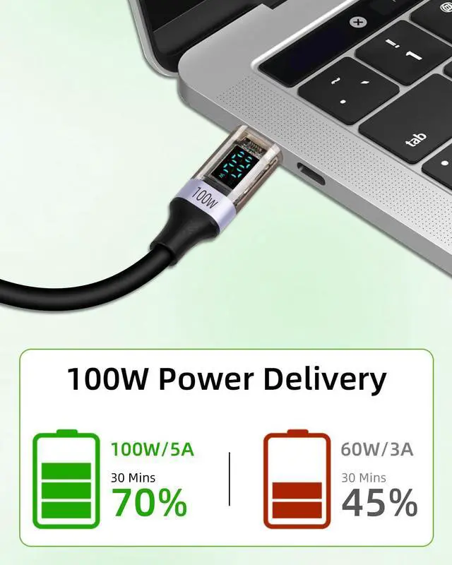Alt view image 3 of 7 - Vszerda PD 100W 2 in 1 USB A to USB C Coiled Fast Charging Cable with LED Display,Support Wattage for Tablet PC,Phones