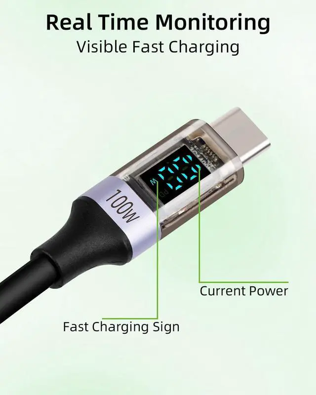 Alt view image 2 of 7 - Vszerda PD 100W 2 in 1 USB A to USB C Coiled Fast Charging Cable with LED Display,Support Wattage for Tablet PC,Phones