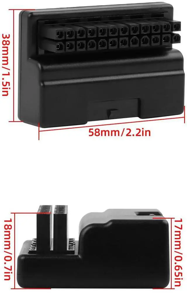 Alt view image 7 of 7 - Vszerda ATX 24-Pin Power Adapter Connector, ATX 24-Pin Right Angle Converter Compatible with Desktop Computers (Black)