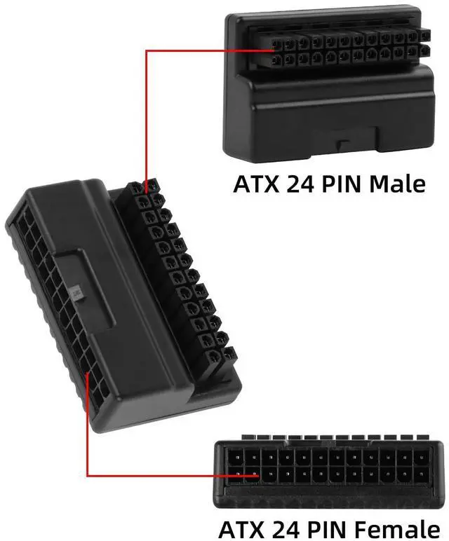 Alt view image 2 of 7 - Vszerda ATX 24-Pin Power Adapter Connector, ATX 24-Pin Right Angle Converter Compatible with Desktop Computers (Black)