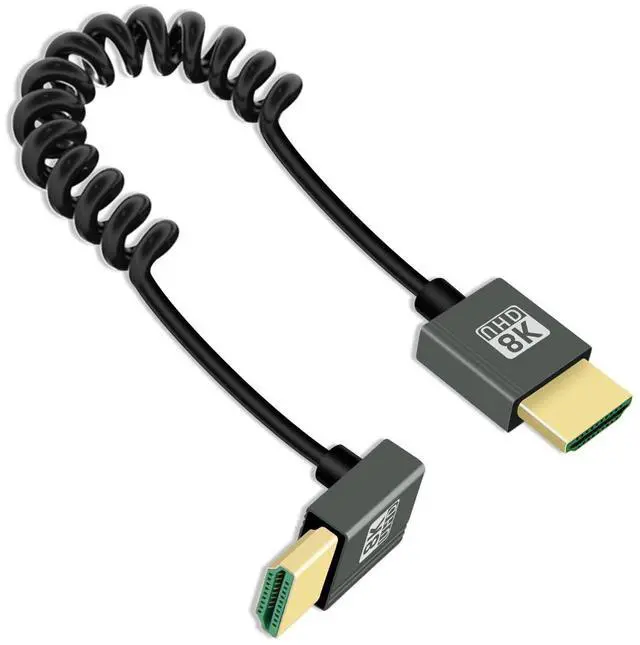 Main image of Vszerda 8K Up Angle HDMI Coiled Cable 2.2FT, 270 Degree Short HDMI to HDMI Cable, Spring Spiral HDMI 2.1 Cable 8K@60Hz,48Gbps,for Camera/TV/Capture Cards/Tablet