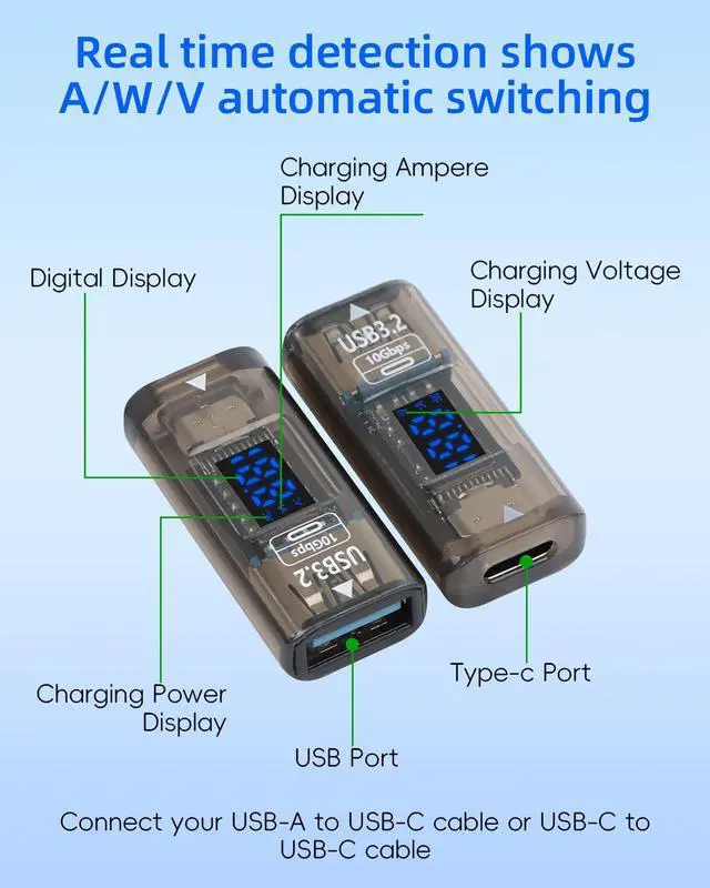 Alt view image 2 of 7 - Vszerda USB A Female to USB C Female Adapter,Type C to USB A Adapter Double Side,36W Fast Charging10Gbps Data Transmissionwith LED DisplaySuitable for Laptops, Desktop Computers(2 Pack)