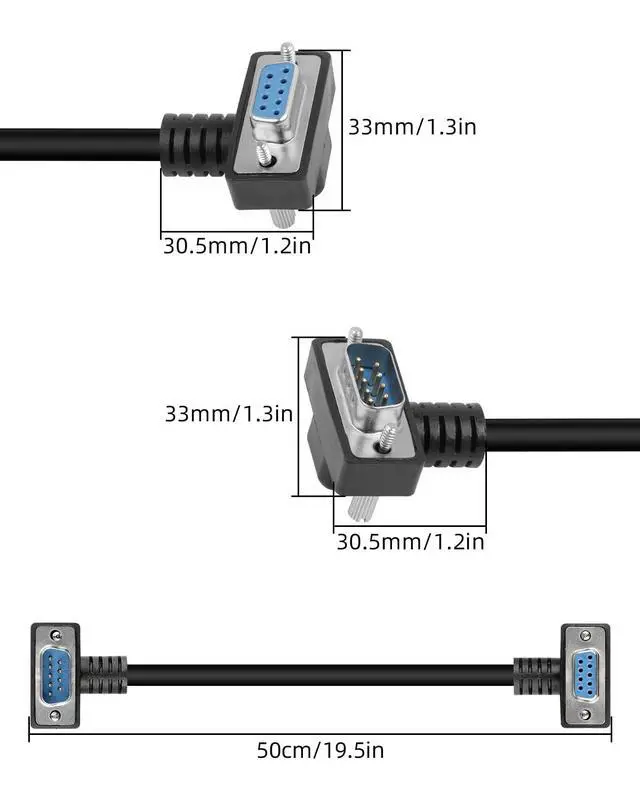Alt view image 4 of 7 - Vszerda RS232 Serial Cable, 90 Degree DB9 Male to Female 9 Pin Straight Through Extension Cable for Data Access (1.6FT)