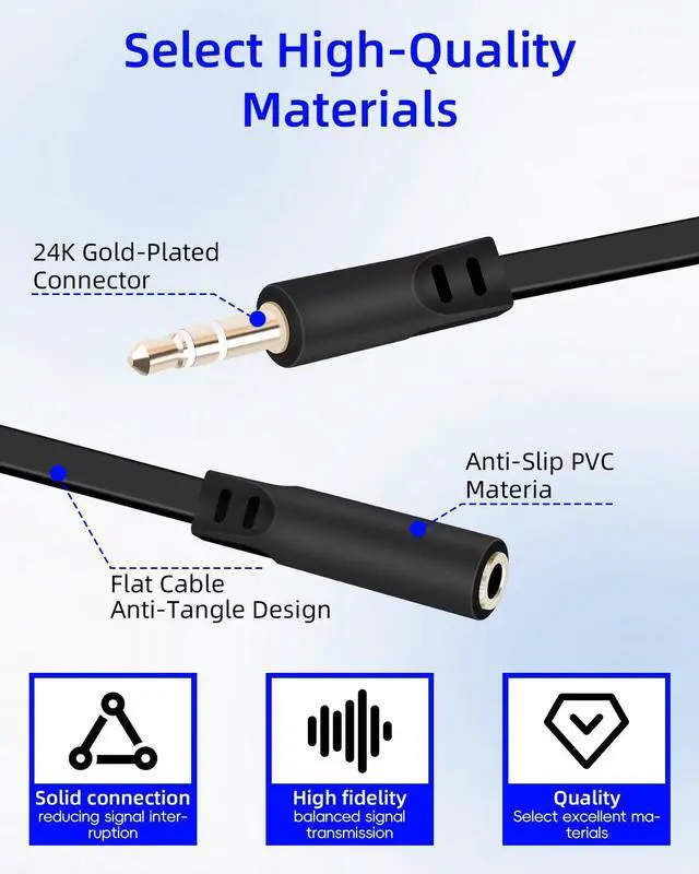 Alt view image 3 of 7 - Vszerda 3.5mm Headphone Extension Flat Audio Cable,3.5mm Male to Female Headphone Jacks Audio Cable for Car Audio Systems,Home Speakers,Phones,Tablets,2Pack(0.15M/0.49FT)