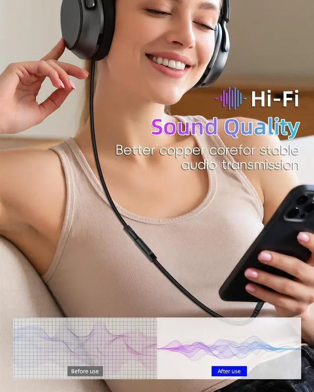 Alt view image 2 of 7 - Vszerda 3.5mm Headphone Extension Flat Audio Cable,3.5mm Male to Female Headphone Jacks Audio Cable for Car Audio Systems,Home Speakers,Phones,Tablets,2Pack(0.15M/0.49FT)