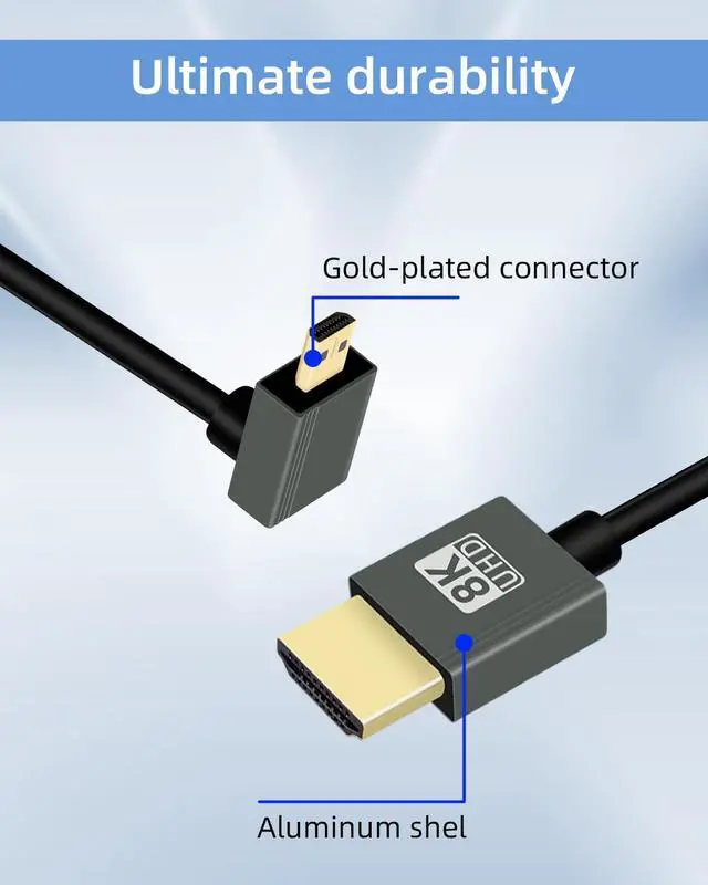 Alt view image 6 of 7 - Vszerda 8K Up Angle Micro HDMI to HDMI Cable 2.2FT, 270 Degree Short HDMI to Micro HDMI Cable, Coiled Hdmi 2.1 Cable 8K@60Hz 48Gbps for Camera/Camcorder/HDTV/Tablet(Up Angle Black)