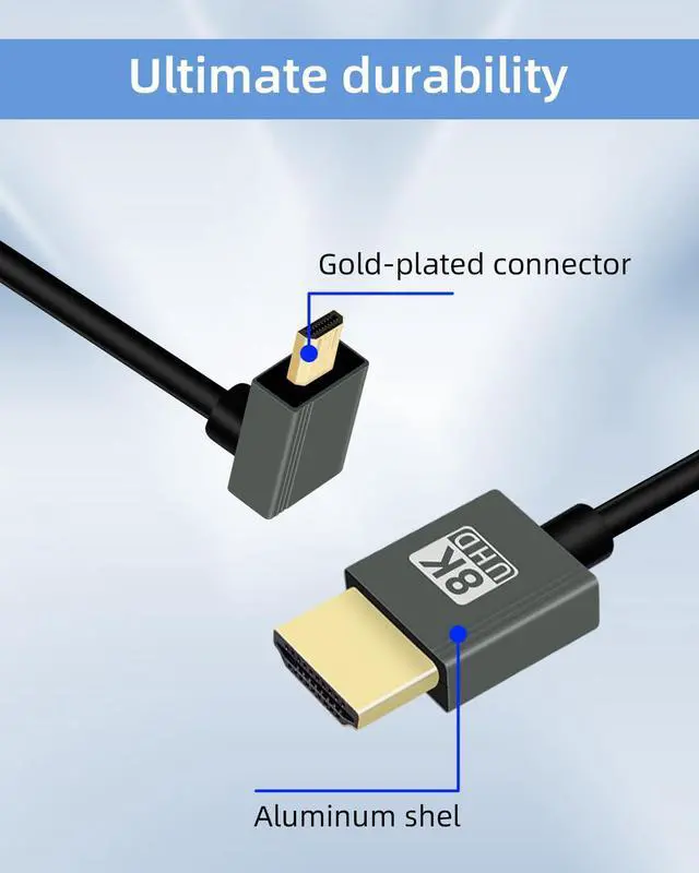Alt view image 6 of 7 - Vszerda 8K Down Angle Micro HDMI to HDMI Cable 2.2FT, 270 Degree Short HDMI to Micro HDMI Cable, Coiled Hdmi 2.1 Cord 8K@60Hz 48Gbps for Camera/Camcorder/HDTV(Down Angle Black)