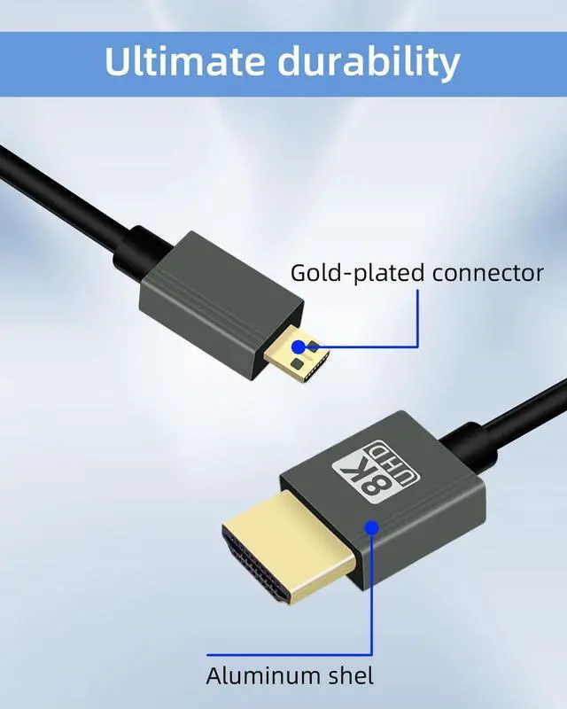 Alt view image 3 of 7 - Vszerda 8K Micro HDMI to HDMI Cable 2.2FT, Short Hdmi to Micro HDMI Cable, Coiled Hdmi 2.1 Cable 8K@60Hz 48Gbps for Camera/Camcorder/HDTV/Tablet