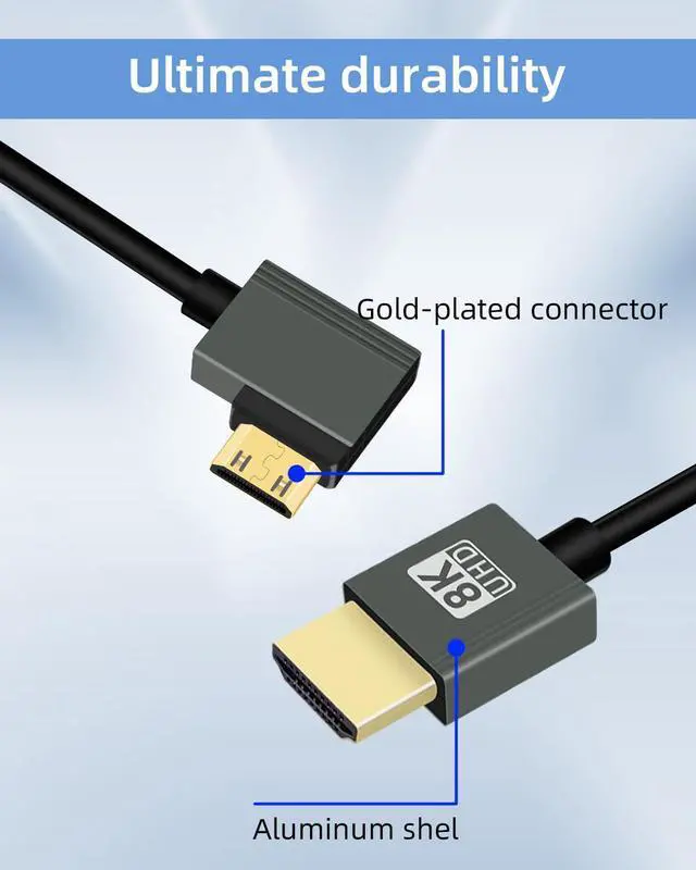 Alt view image 3 of 7 - Vszerda 8K Left Angle Mini HDMI to HDMI Coiled Cable 2.2FT, 90 Degree Short HDMI to Mini HDMI Cable, Spring Spiral Hdmi 2.1 Cable 8K@60Hz 48Gbps for Camera/Camcorder/HDTV/Tablet
