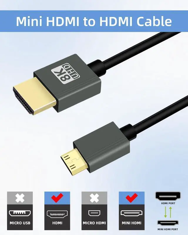 Alt view image 4 of 7 - Vszerda 8K Mini HDMI to HMDI Coiled Cable 2.2FT, Spring Spiral HDMI to Mini HDMI Cable, Short HDMI Cable 2.1 8K@60Hz 48Gbps for Camera/Camcorder/HDTV/Tablet