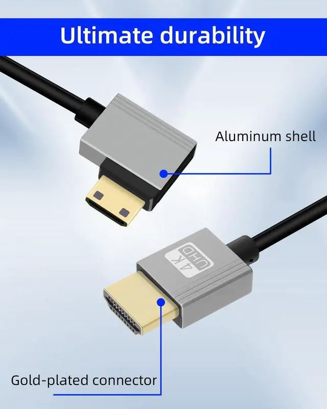 Alt view image 3 of 4 - Vszerda 4K Right Angle Mini HDMI to HDMI Cable 2.2FT, 90 Degree Short HDMI to Mini HDMI Cable, Spring Coiled 2.0 Cable 4K@120Hz 48Gbps for Camera/Camcorder/HDTV/Tablet