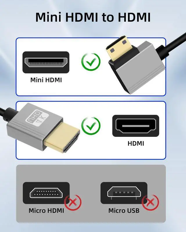 Alt view image 4 of 4 - Vszerda 4K Right Angle Mini HDMI to HDMI Cable 2.2FT, 90 Degree Short HDMI to Mini HDMI Cable, Spring Coiled 2.0 Cable 4K@120Hz 48Gbps for Camera/Camcorder/HDTV/Tablet