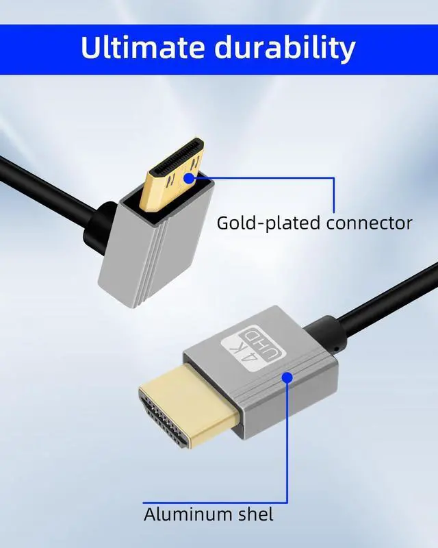Alt view image 2 of 7 - Vszerda 4K Down Angle Mini HDMI to HDMI Cable 2.2FT, 270 Degree Short HDMI to Mini HDMI Cable, Coiled Hdmi 2.0 Cable 4K@120Hz 18Gbps for Camera/Camcorder/HDTV/Tablet