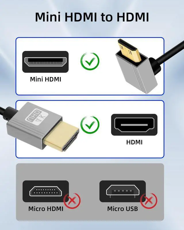 Alt view image 4 of 7 - Vszerda 4K Down Angle Mini HDMI to HDMI Cable 2.2FT, 270 Degree Short HDMI to Mini HDMI Cable, Coiled Hdmi 2.0 Cable 4K@120Hz 18Gbps for Camera/Camcorder/HDTV/Tablet