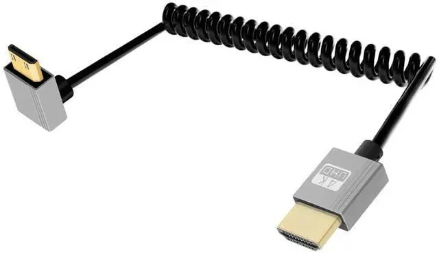 Main image of Vszerda 4K Down Angle Mini HDMI to HDMI Cable 2.2FT, 270 Degree Short HDMI to Mini HDMI Cable, Coiled Hdmi 2.0 Cable 4K@120Hz 18Gbps for Camera/Camcorder/HDTV/Tablet