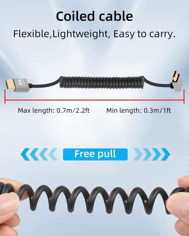 Alt view image 7 of 7 - Vszerda 4K Down Angle Mini HDMI to HDMI Cable 2.2FT, 270 Degree Short HDMI to Mini HDMI Cable, Coiled Hdmi 2.0 Cable 4K@120Hz 18Gbps for Camera/Camcorder/HDTV/Tablet