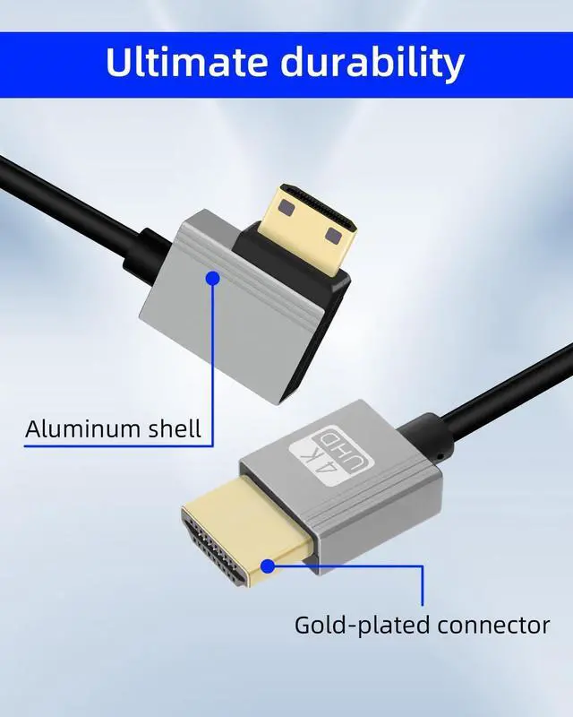 Alt view image 3 of 7 - Vszerda 4K Left Angle Mini HDMI to HDMI Cable 2.2FT, 90 Degree Short HDMI to Mini HDMI Cable, Coiled Hdmi 2.0 Cable 4K@120Hz 18Gbps for Camera/Camcorder/HDTV/Tablet
