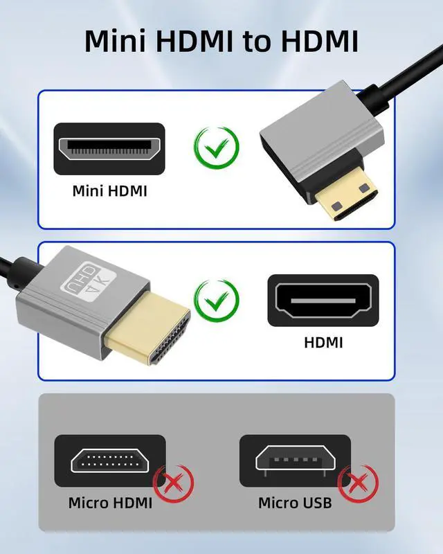Alt view image 4 of 7 - Vszerda 4K Left Angle Mini HDMI to HDMI Cable 2.2FT, 90 Degree Short HDMI to Mini HDMI Cable, Coiled Hdmi 2.0 Cable 4K@120Hz 18Gbps for Camera/Camcorder/HDTV/Tablet