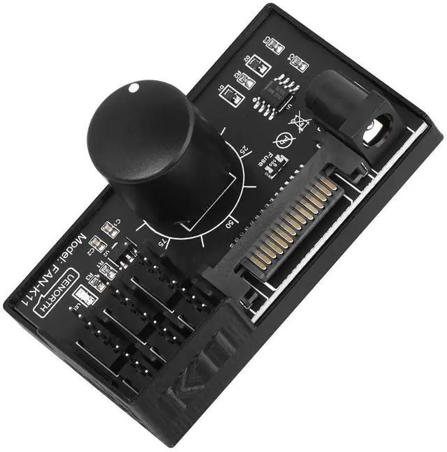 Main image of Vszerda 12V 4 Pin PWM PC Fan Controller for 6 PC Fans,1 in 6 Out PWM Fan Hub Powered by SATA/DC 5525,Cooling Speed Knob Controller with Max Total 60W 5A Output