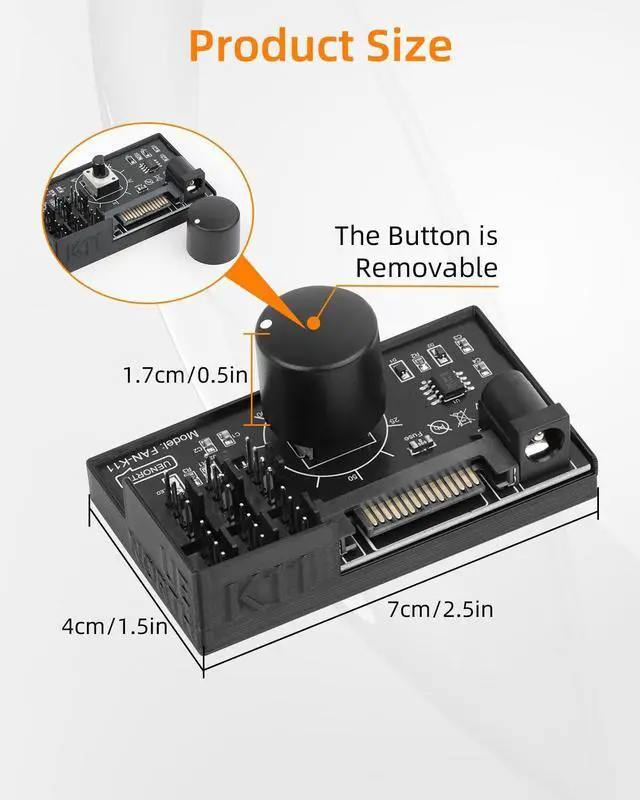 Alt view image 5 of 7 - Vszerda 12V 4 Pin PWM PC Fan Controller for 6 PC Fans,1 in 6 Out PWM Fan Hub Powered by SATA/DC 5525,Cooling Speed Knob Controller with Max Total 60W 5A Output