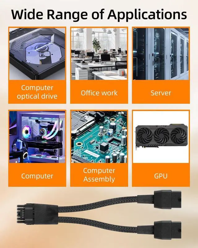 Alt view image 7 of 7 - Vszerda 16AWG PCIE 5.0 GPU Power Extension Cable,12VHPWR 16 Pin(12+4) GPU Male to 2 X 8Pin PCIE Female Splitter Power Sleeved Cable for 16Pin(12+4) GPU,RTX 40/50 Series Graphics Cards(0.3M/0.98FT)