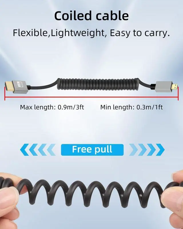 Alt view image 2 of 6 - Vszerda 4K Micro HDMI to HDMI Coiled Cable 2.2FT, Spring Spiral HDMI to Micro HDMI Cable, Short Cord 2.0 4K@120Hz 18Gbps for Camera/Camcorder/HDTV/Tablet