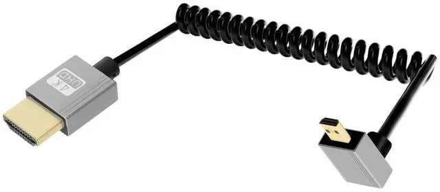 Main image of Vszerda 4K Up Angle Micro HDMI to HDMI Coiled Cable 2.2FT, 270 Degree Short HDMI to Micro HDMI Cable, Spring Spiral Hdmi 2.0 Cord 4K@120Hz 18Gbps for Camera/Camcorder/HDTV/Tablet