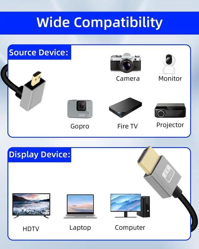 Alt view image 3 of 7 - Vszerda 4K Up Angle Micro HDMI to HDMI Coiled Cable 2.2FT, 270 Degree Short HDMI to Micro HDMI Cable, Spring Spiral Hdmi 2.0 Cord 4K@120Hz 18Gbps for Camera/Camcorder/HDTV/Tablet