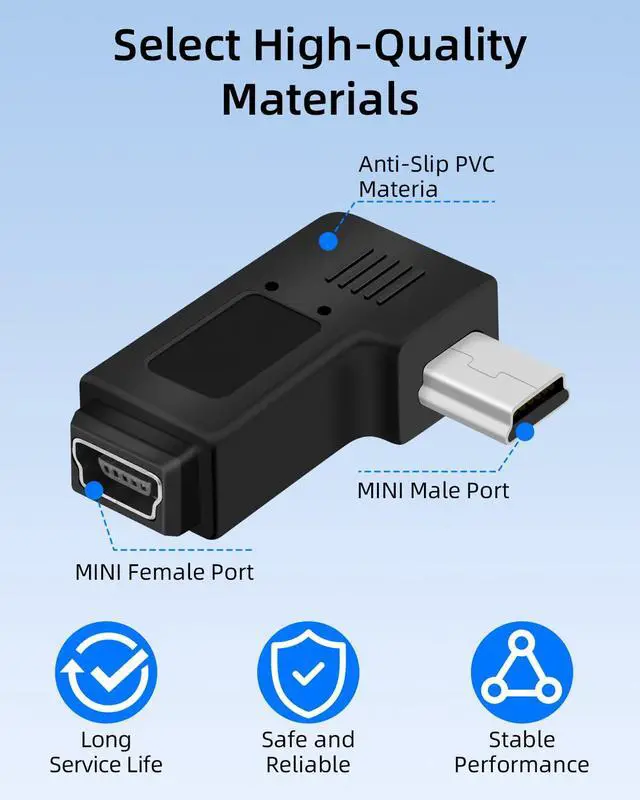 Alt view image 5 of 7 - Vszerda 90 Degree Left Angle Mini 5 Pin Male to Female Adapter,Mini USB Adapter for Dashcams,Bluetooth(2 PCS)