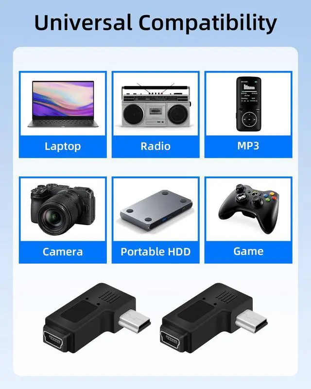 Alt view image 7 of 7 - Vszerda 90 Degree Left Angle Mini 5 Pin Male to Female Adapter,Mini USB Adapter for Dashcams,Bluetooth(2 PCS)