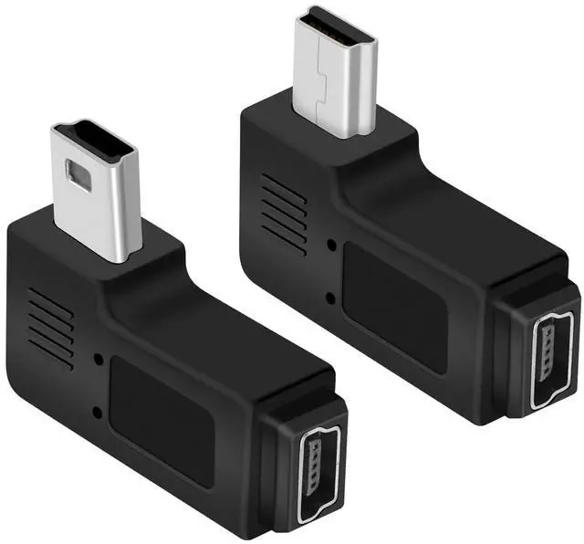 Main image of Vszerda 90 Degree Left & Right Angle Mini 5 Pin Male to Female Adapter,Mini USB Adapter for Dashcams,Bluetooth(1Pair)