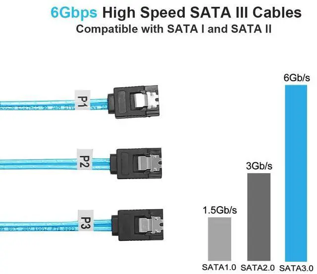 Alt view image 3 of 5 - Vszerda SATA-III Cable:24 Inches,3 Pack Flexible Thin SATA Cable 2Ft Straight 6Gbps Data with Locking Latch for SSD, HDD, Hard Drives, Blue (0.6M)
